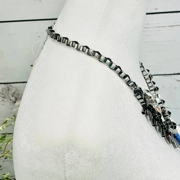 NWT French Connection Silver Chain Necklace with Black, Blue and Pink Accents - Picture 6 of 9